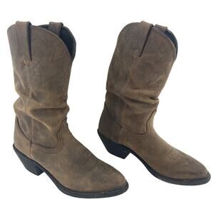 Durango Tan Leather Slouch Heeled Western Boots Women’s Size 8.5 Preowned
